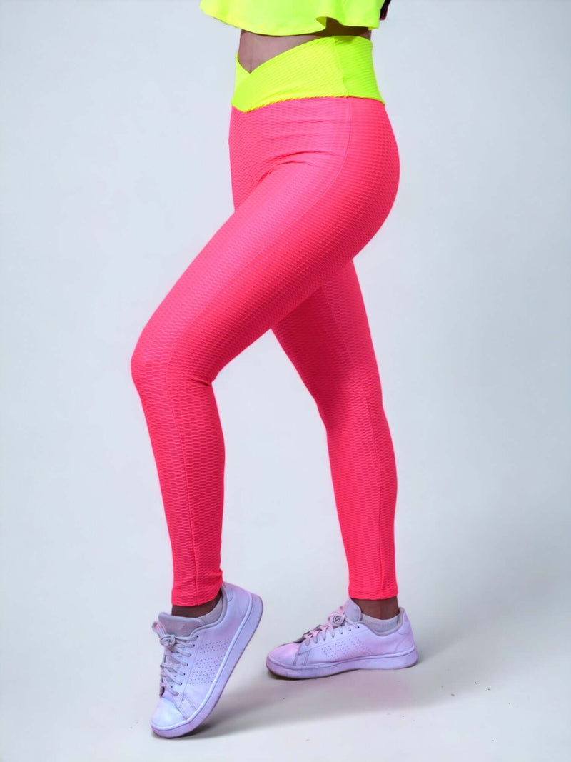 Conjunto Gym | Leggings Rosa y Tank Amarilla Fosfo Fosfo