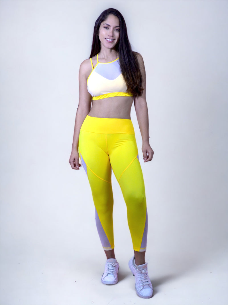 Conjunto Deportivo Mujer Sports Bra + Leggings Amarillo Bonita